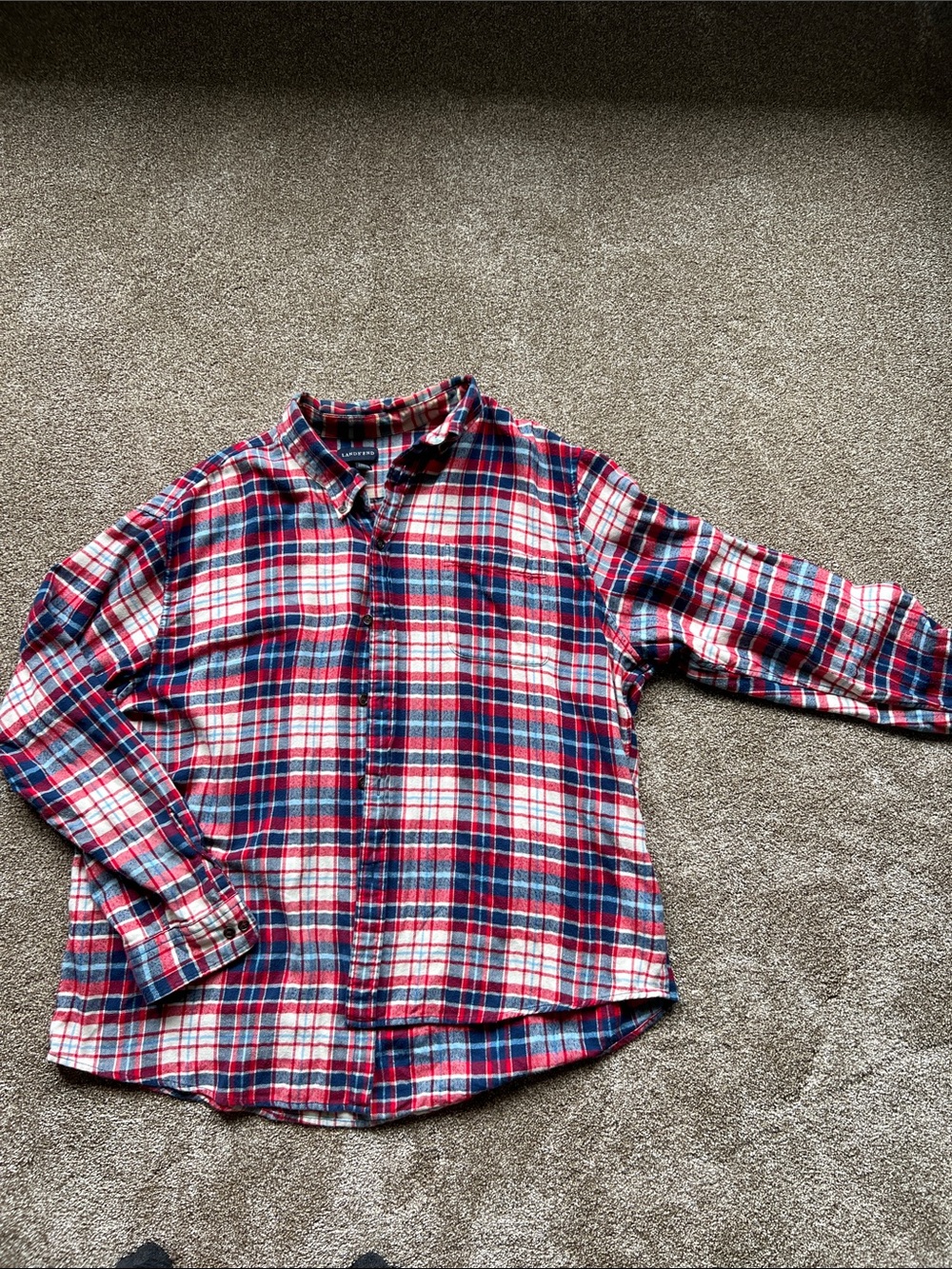 Lands' End Red, Blue and White Plaid Cotton Button-Down Shirt